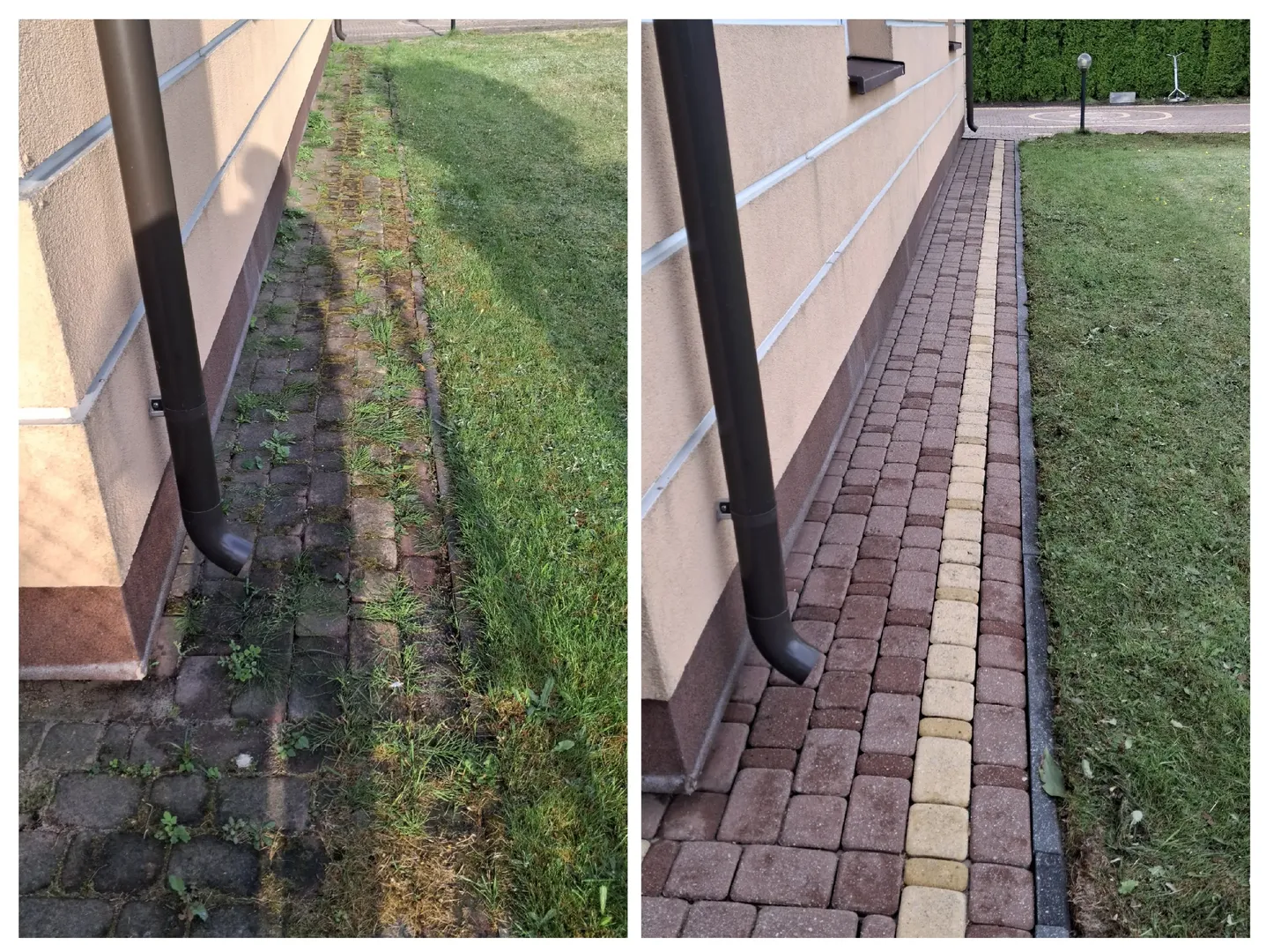 Opaska wokół budynku przed i po czyszczeniu